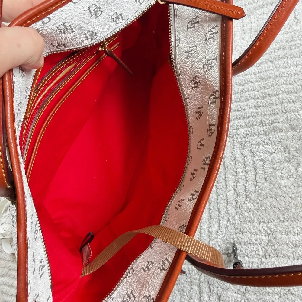 Dooney & Bourke Monogram Tote Bag Medium White DB Shoulder Bag Gretta Preppy